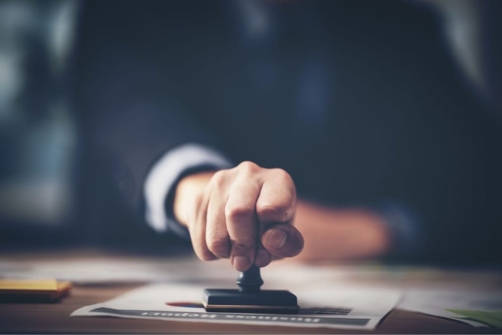 notary stamping a document